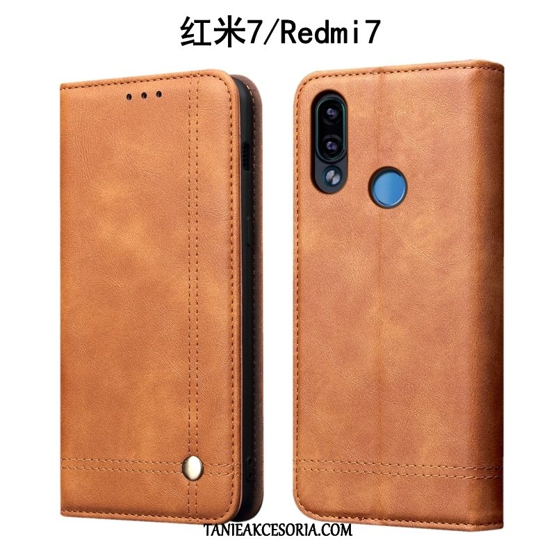 Etui Xiaomi Redmi 7 Skórzany Czerwony Czarny, Futerał Xiaomi Redmi 7 Ochraniacz Anti-fall Mały Beige