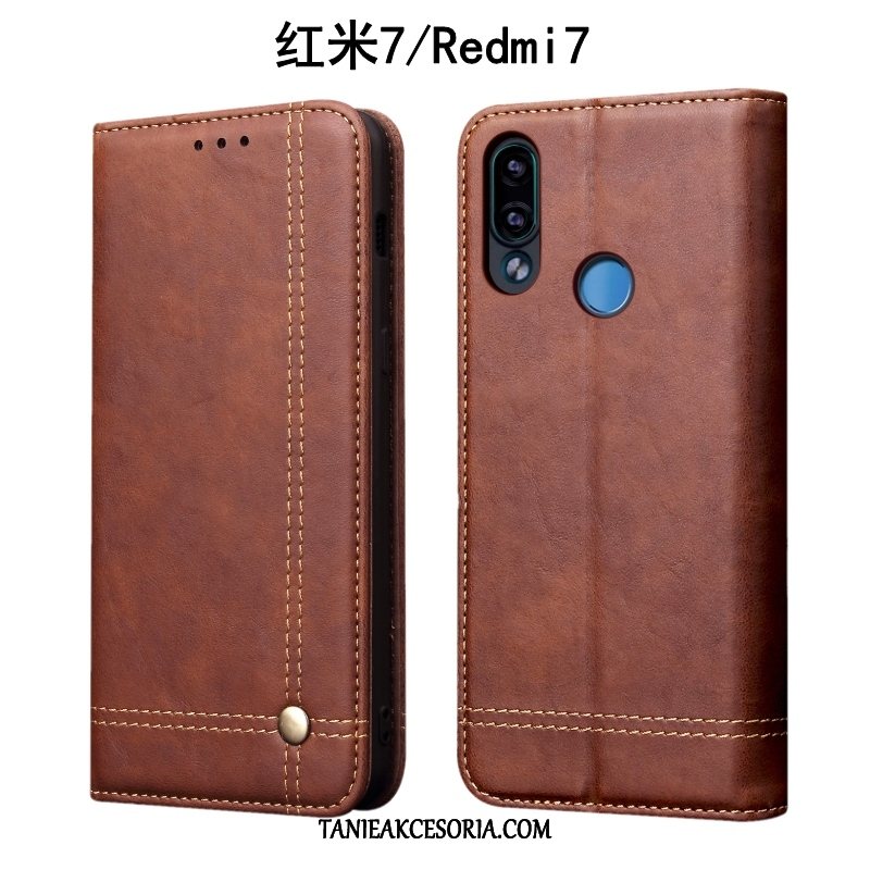 Etui Xiaomi Redmi 7 Skórzany Czerwony Czarny, Futerał Xiaomi Redmi 7 Ochraniacz Anti-fall Mały Beige