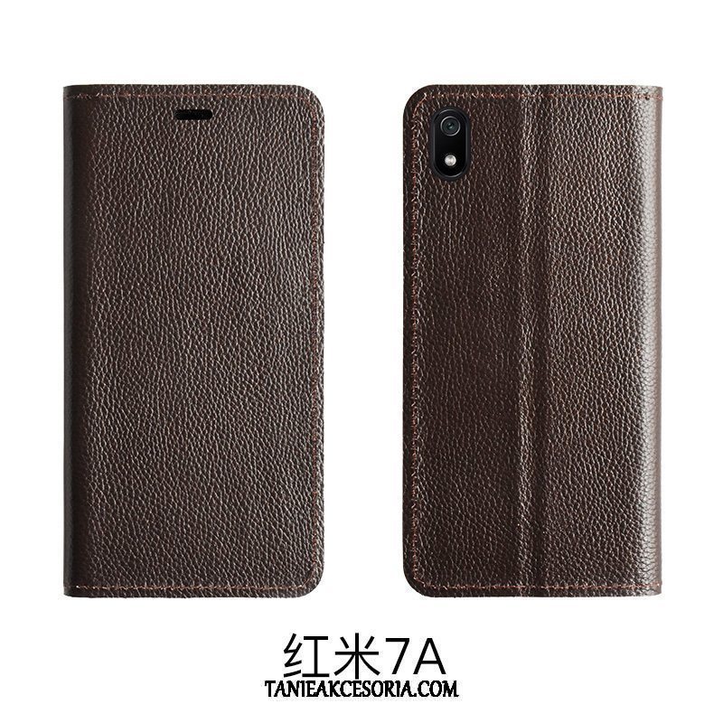 Etui Xiaomi Redmi 7a Wzór Czerwony Ochraniacz, Futerał Xiaomi Redmi 7a Klapa Prawdziwa Skóra Telefon Komórkowy Braun Beige