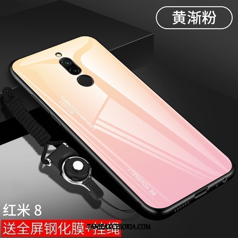 Etui Xiaomi Redmi 8 Modna Marka Anti-fall Osobowość, Obudowa Xiaomi Redmi 8 Czerwony Netto Szkło Silikonowe Beige