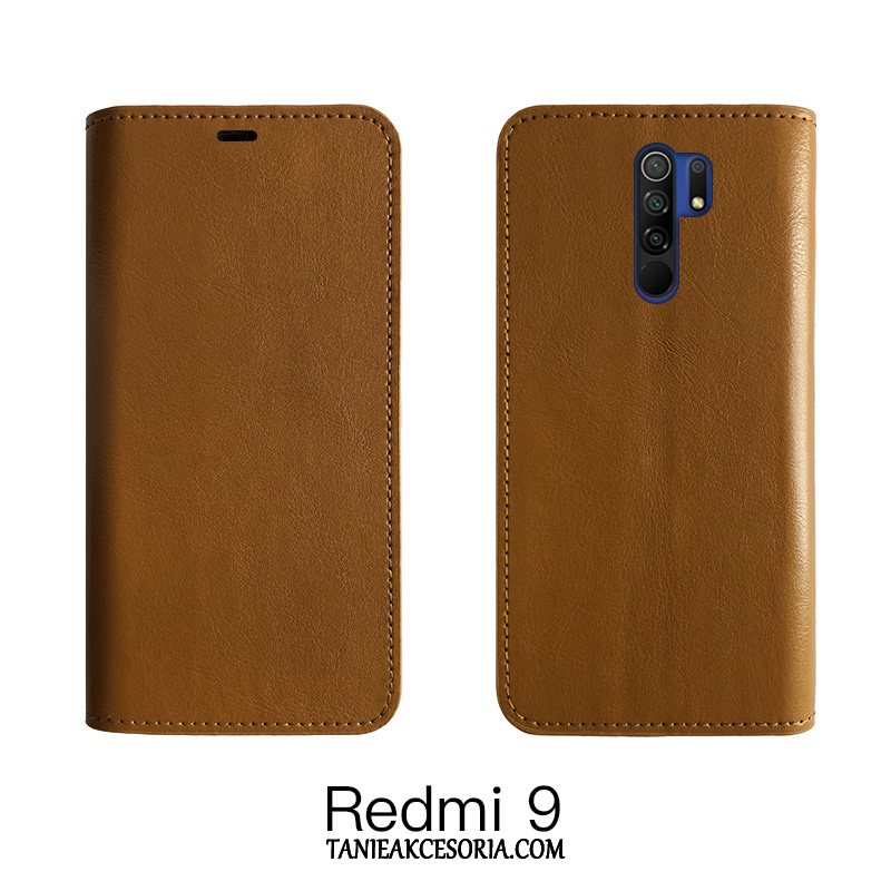 Etui Xiaomi Redmi 9 All Inclusive Anti-fall Biznes, Futerał Xiaomi Redmi 9 Wino Czerwone Telefon Komórkowy Skóra Bydlęca Beige