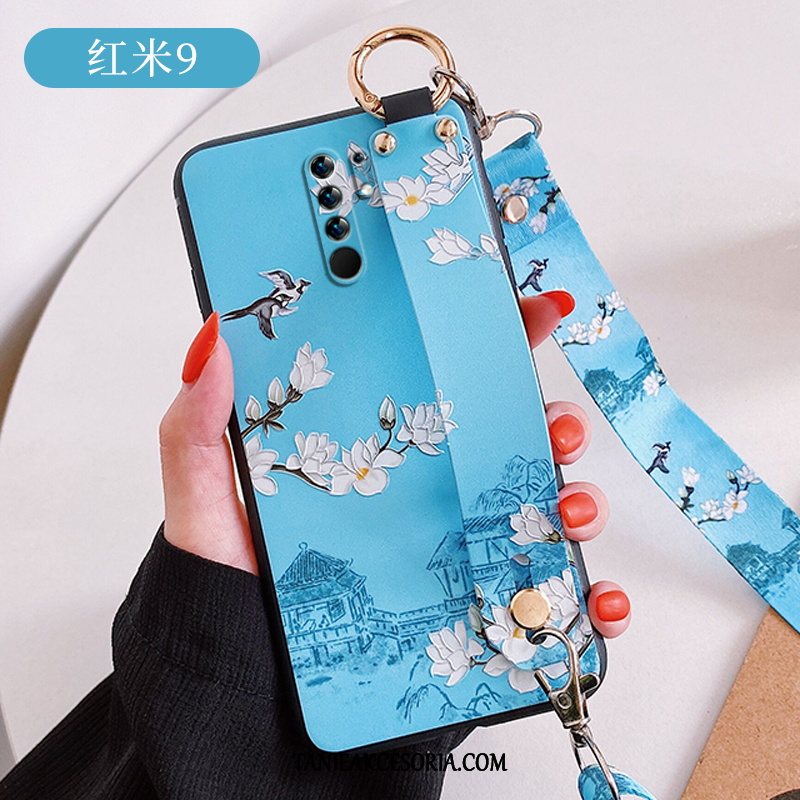 Etui Xiaomi Redmi 9 Chiński Styl Czerwony Netto Telefon Komórkowy, Futerał Xiaomi Redmi 9 Wiatr Czerwony Silikonowe Beige