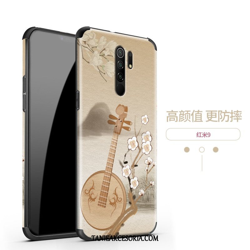 Etui Xiaomi Redmi 9 Ochraniacz Mały Nubuku, Futerał Xiaomi Redmi 9 Relief Miękki Chiński Styl Beige