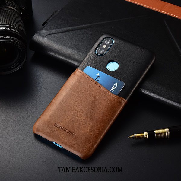 Etui Xiaomi Redmi Note 6 Pro Czerwony Karta Prawdziwa Skóra, Obudowa Xiaomi Redmi Note 6 Pro Khaki Telefon Komórkowy Mieszane Kolory Beige