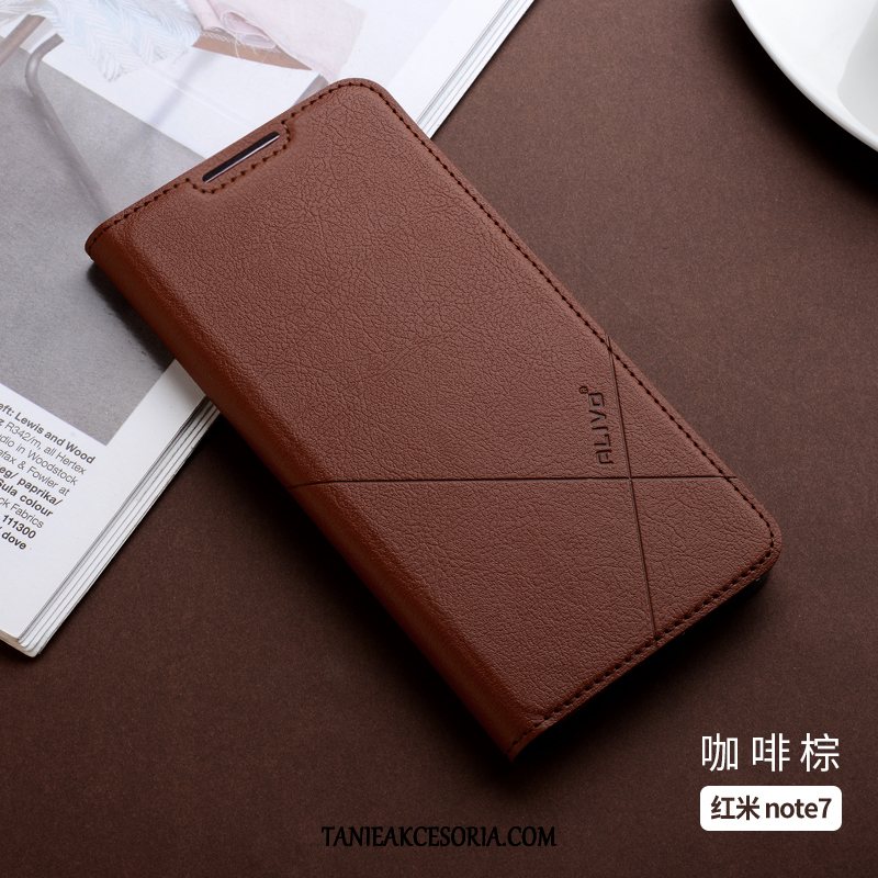 Etui Xiaomi Redmi Note 7 Czerwony Skórzany Anti-fall, Futerał Xiaomi Redmi Note 7 Ochraniacz Czarny Silikonowe Beige