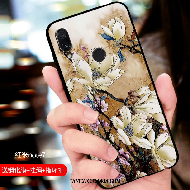 Etui Xiaomi Redmi Note 7 Dostosowane Silikonowe Czarny, Futerał Xiaomi Redmi Note 7 Nubuku Relief Czerwony Beige