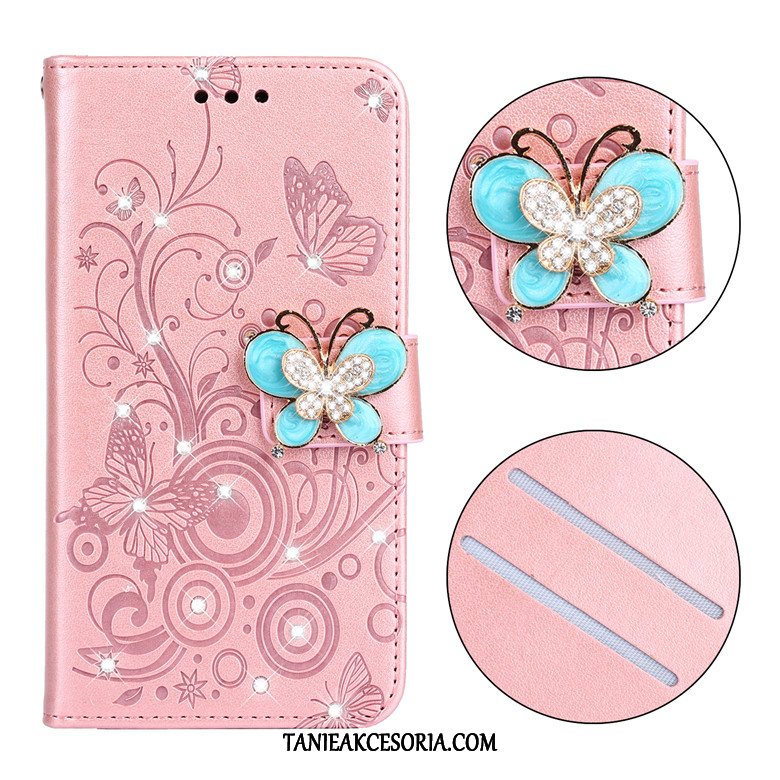 Etui Xiaomi Redmi Note 7 Motyl Miękki Mały, Pokrowce Xiaomi Redmi Note 7 Purpurowy Ochraniacz Skórzany Futerał Beige