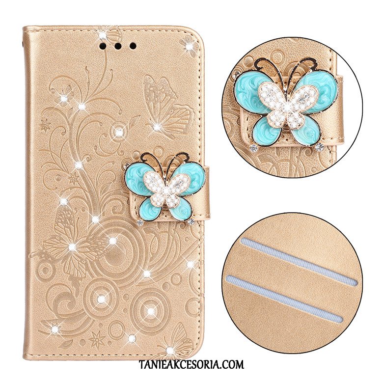 Etui Xiaomi Redmi Note 7 Motyl Miękki Mały, Pokrowce Xiaomi Redmi Note 7 Purpurowy Ochraniacz Skórzany Futerał Beige