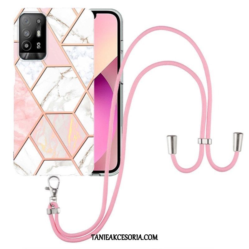 Etui do Oppo A94 5G Marmurowy Geometryczny Z Paskiem