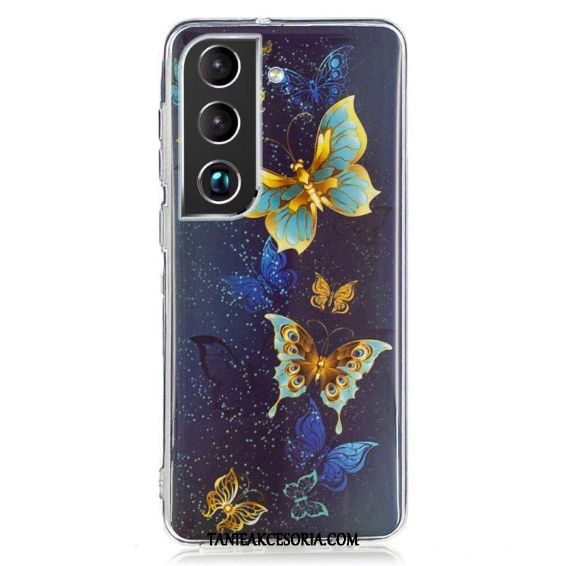 Etui do Samsung Galaxy S22 5G Fluorescencyjne Niebieskie Motyle