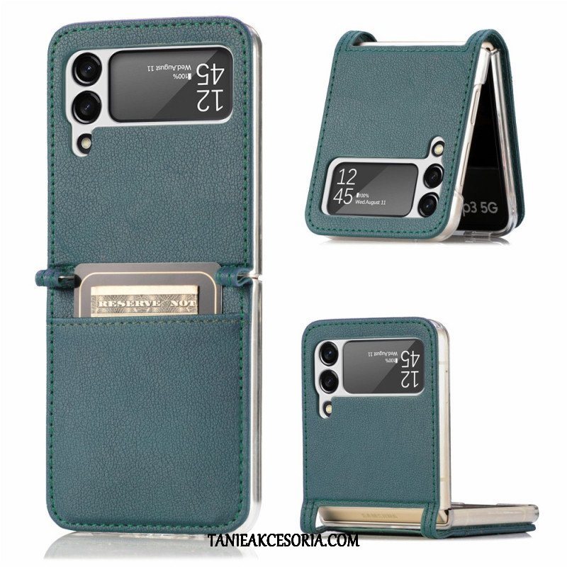 Etui do Samsung Galaxy Z Flip 3 5G Etui Folio Posiadacz Karty Ze Skóry Teksturowanej