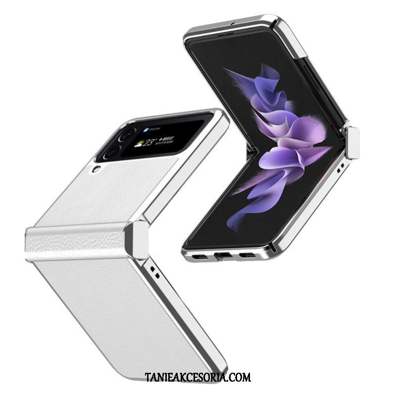 Etui do Samsung Galaxy Z Flip 4 Etui Folio Metalowe Krawędzie Ze Skóry Liczi