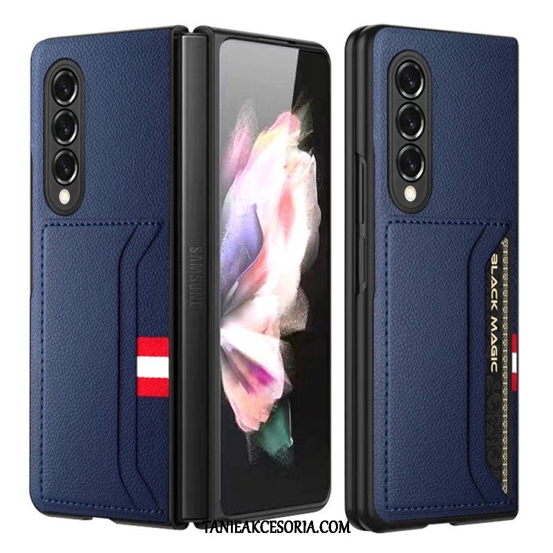 Etui do Samsung Galaxy Z Fold 3 5G Podwójne Etui Na Karty Ze Skóry Litchi