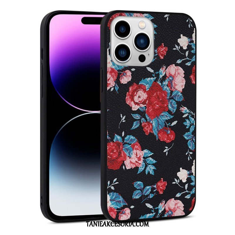 Etui do iPhone 14 Pro Kwiatowy Ze Sztucznej Skóry