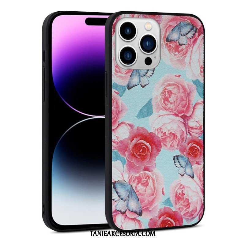 Etui do iPhone 14 Pro Kwiatowy Ze Sztucznej Skóry