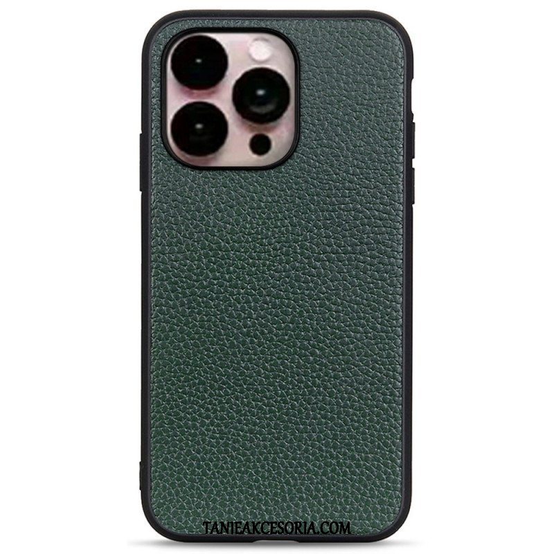 Etui do iPhone 14 Pro Max Prawdziwa Skóra Litchi