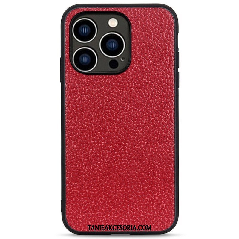 Etui do iPhone 14 Pro Prawdziwa Skóra Litchi