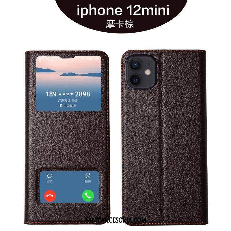 Etui iPhone 12 Mini Telefon Komórkowy Skórzany Futerał Purpurowy, Obudowa iPhone 12 Mini Skóra All Inclusive Ochraniacz