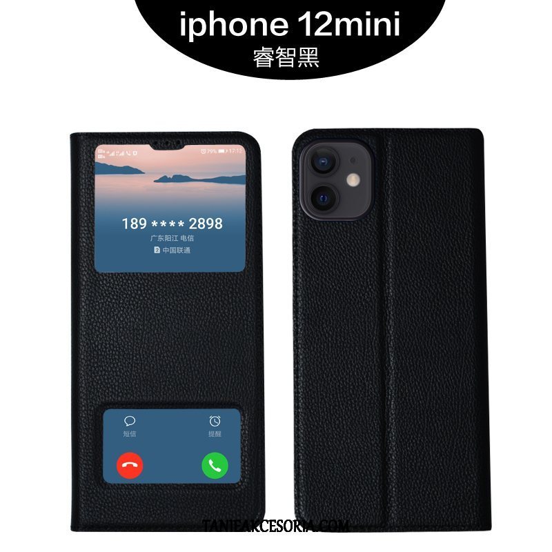 Etui iPhone 12 Mini Telefon Komórkowy Skórzany Futerał Purpurowy, Obudowa iPhone 12 Mini Skóra All Inclusive Ochraniacz