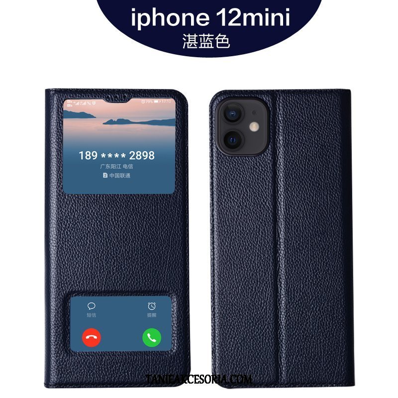 Etui iPhone 12 Mini Telefon Komórkowy Skórzany Futerał Purpurowy, Obudowa iPhone 12 Mini Skóra All Inclusive Ochraniacz