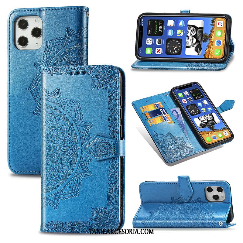 Etui iPhone 12 Pro Max Wiszące Ozdoby Skórzany Futerał Sztuczna Skóra, Obudowa iPhone 12 Pro Max Ochraniacz Relief Niebieski