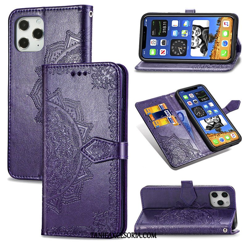 Etui iPhone 12 Pro Max Wiszące Ozdoby Skórzany Futerał Sztuczna Skóra, Obudowa iPhone 12 Pro Max Ochraniacz Relief Niebieski