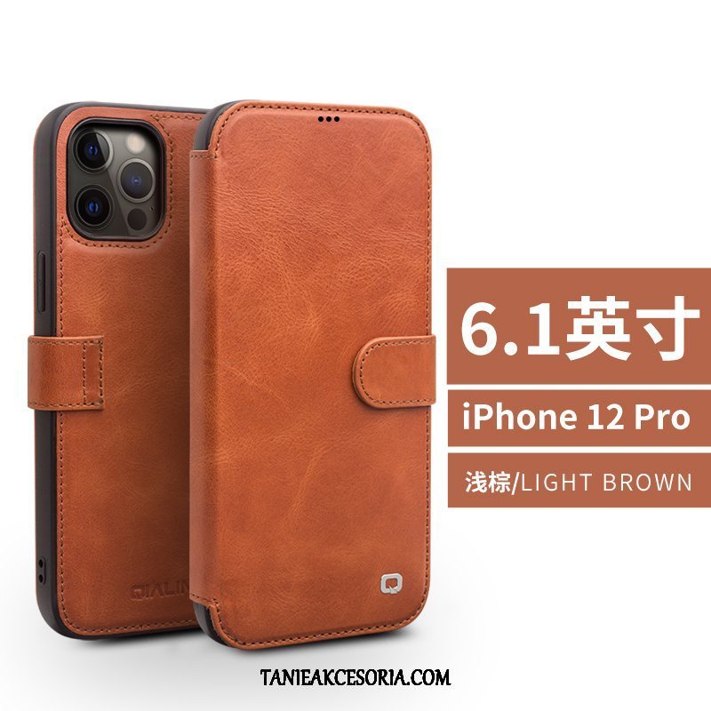 Etui iPhone 12 Pro Wysoki Koniec Karta Skórzany Futerał, Pokrowce iPhone 12 Pro Anti-fall All Inclusive Prawdziwa Skóra Braun