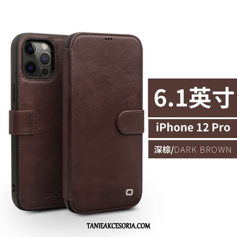 Etui iPhone 12 Pro Wysoki Koniec Karta Skórzany Futerał, Pokrowce iPhone 12 Pro Anti-fall All Inclusive Prawdziwa Skóra Braun