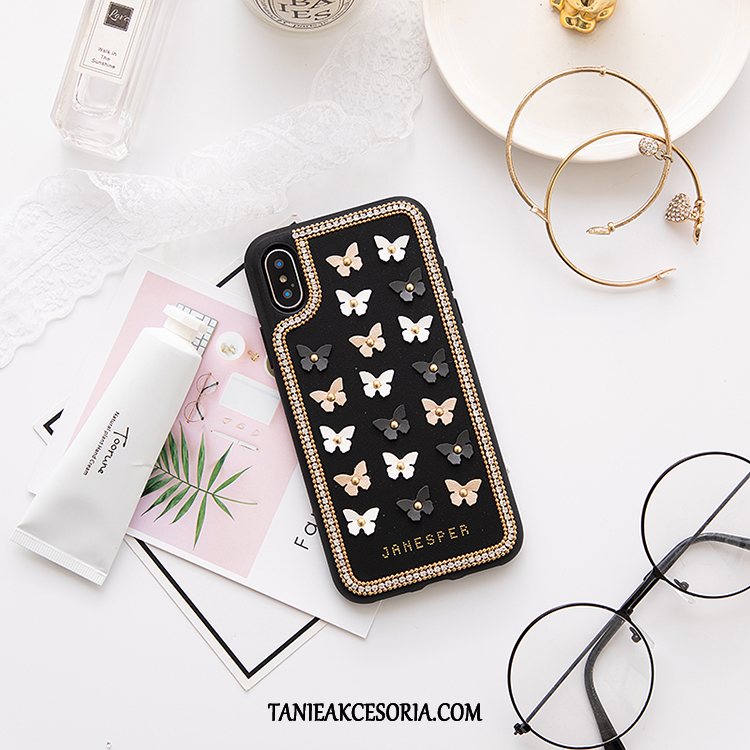 Etui iPhone Xs Czarny Wysoki Koniec Rhinestone, Futerał iPhone Xs Anti-fall Luksusowy All Inclusive