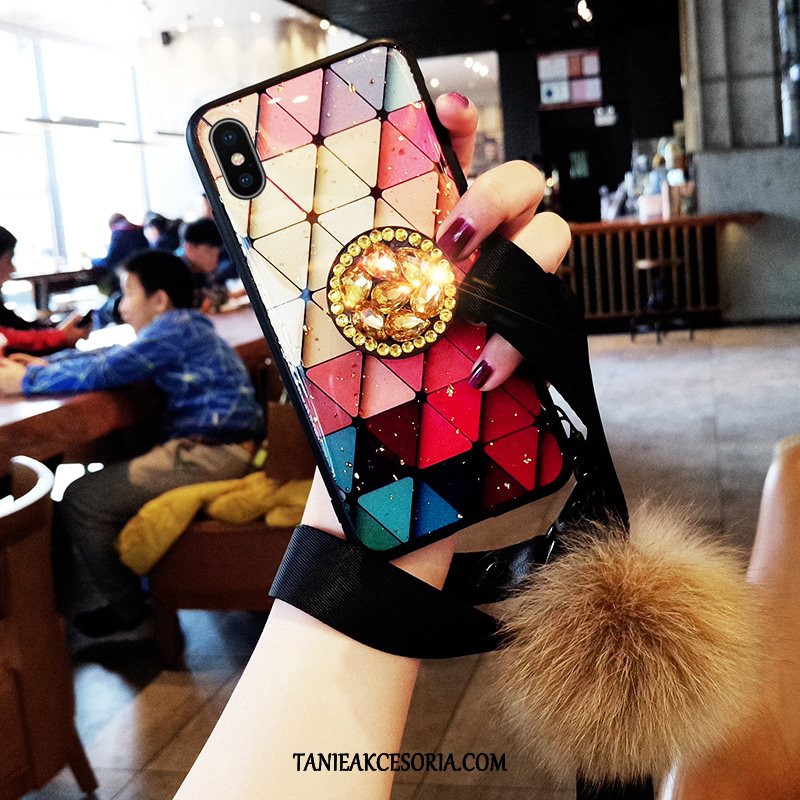 Etui iPhone Xs Max Telefon Komórkowy Niebieski Rhinestone, Pokrowce iPhone Xs Max Cienkie Modna Marka Kreatywne