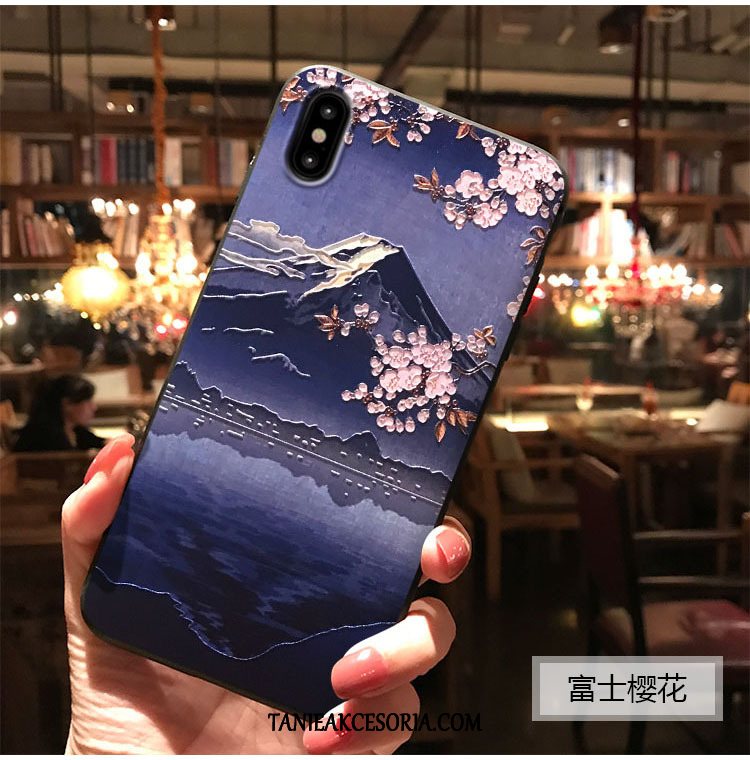 Etui iPhone Xs Max Telefon Komórkowy Sakura Wiatr, Obudowa iPhone Xs Max Relief Niebieski