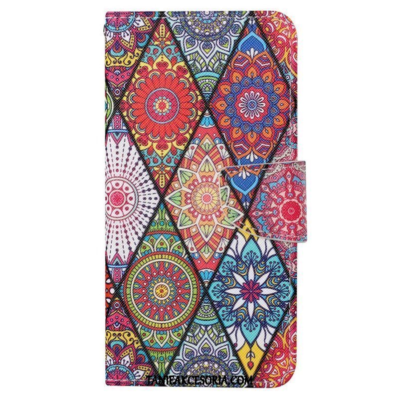 Obudowa Etui Na Telefon do iPhone 15 z Łańcuch Ładny Patchwork Z Paskiem