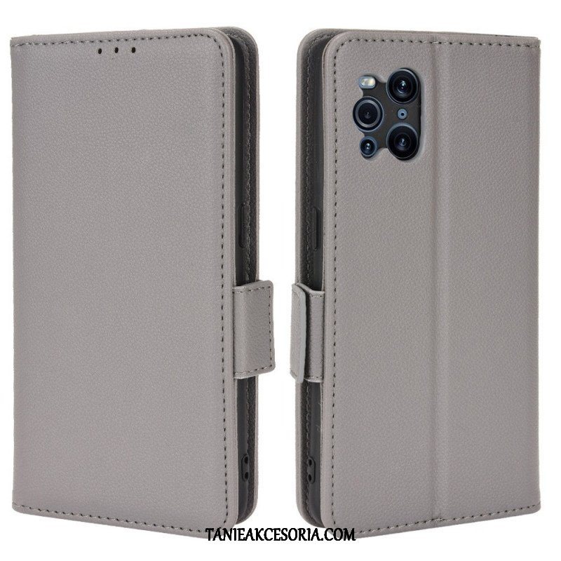 Skórzany Futerał do Oppo Find X3 Pro Etui Folio Flap Double Litchi Nowe Kolory