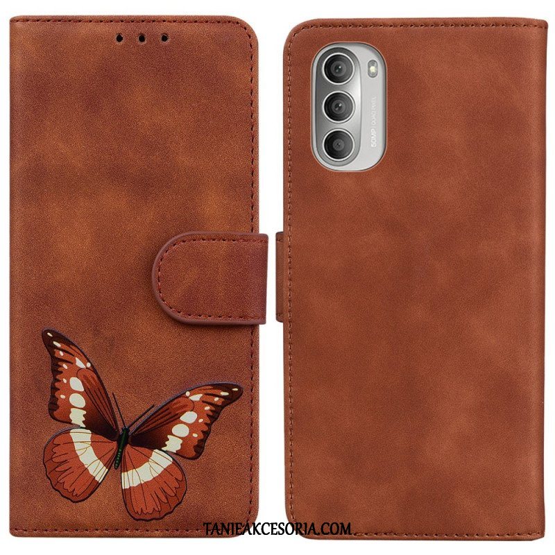 Etui Folio do Moto G51 5G Motyl Dotykający Skóry