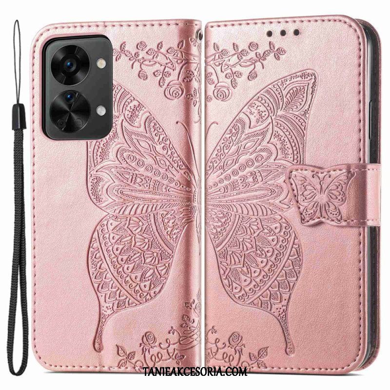 Etui Folio do OnePlus Nord 2T 5G z Łańcuch Etui Na Karty Ze Smyczą Butterfly