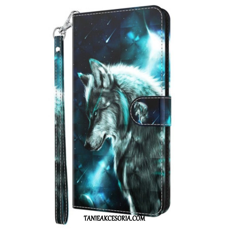 Etui Folio do Oppo A54 5G / A74 5G z Łańcuch Smycz Wilk