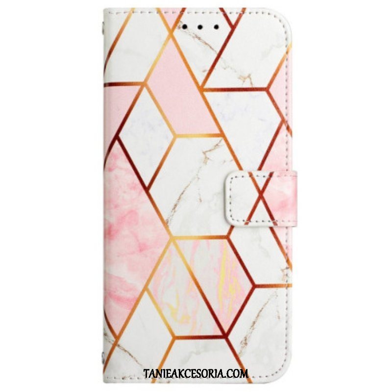 Etui Folio do Oppo A94 5G Marmurowy Geometryczny Z Paskiem