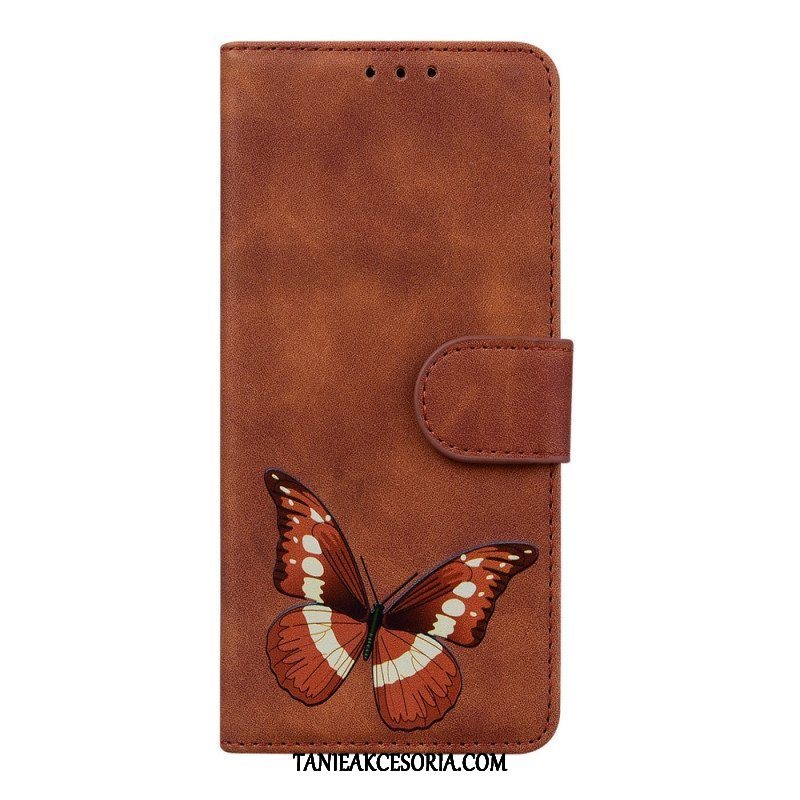 Etui Folio do Poco M4 Pro 5G Motyl Dotykający Skóry