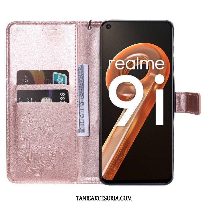 Etui Folio do Realme 9i z Łańcuch Gigantyczny Motyl Z Paskami