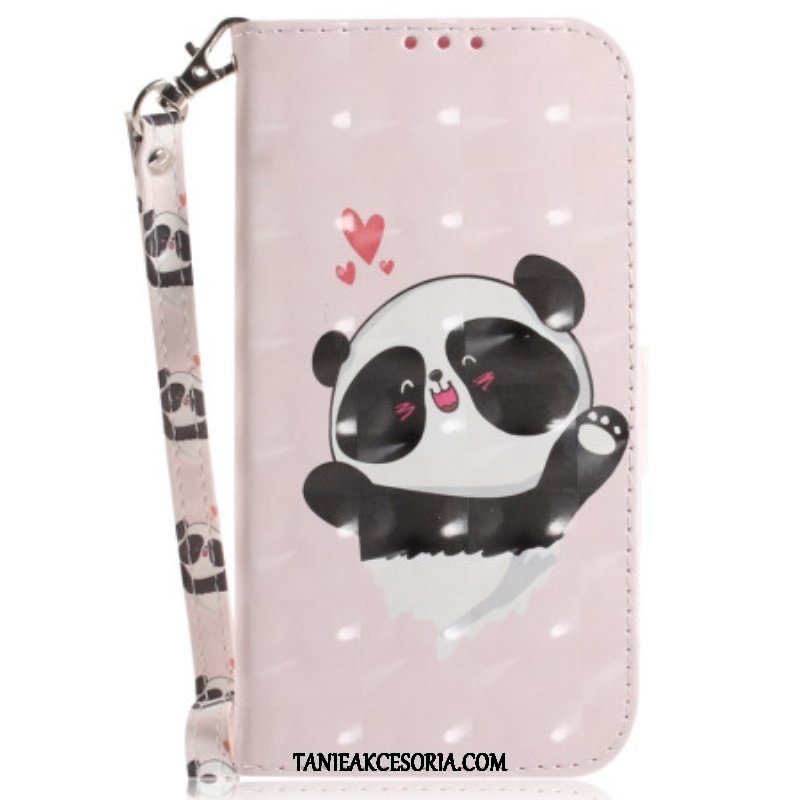 Etui Folio do Samsung Galaxy A14 / A14 5G z Łańcuch Panda Love Ze Smyczą