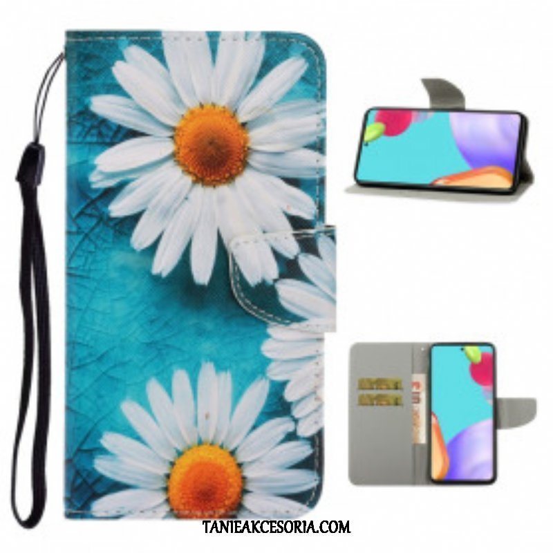 Etui Folio do Samsung Galaxy A52 4G / A52 5G / A52s 5G z Łańcuch Stringi Stokrotki