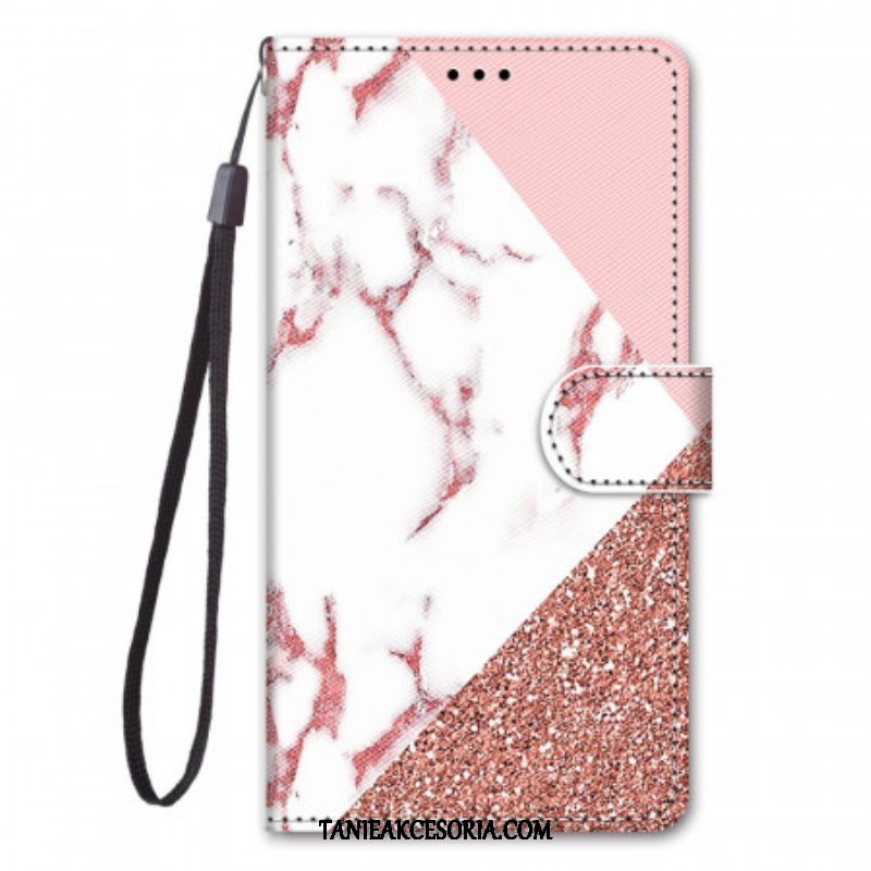 Etui Folio do Samsung Galaxy M53 5G Trójkąt Z Marmuru I Brokatu