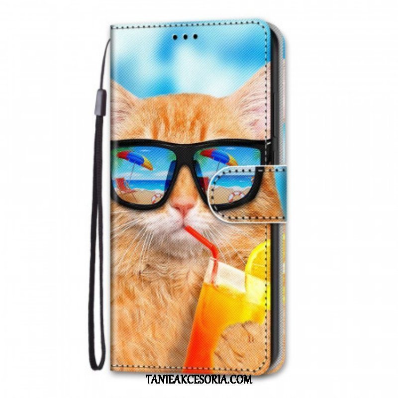 Etui Folio do Samsung Galaxy M53 5G z Łańcuch Pasiasty Kot Gwiazda