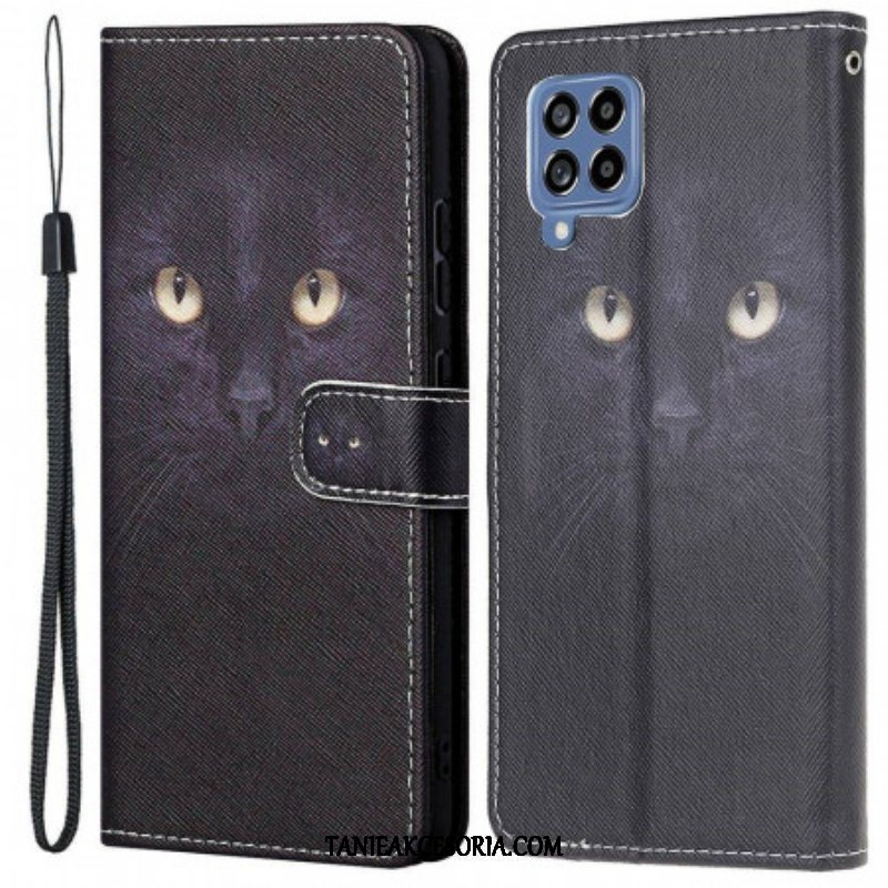 Etui Folio do Samsung Galaxy M53 5G z Łańcuch Paskowate Kocie Oczy