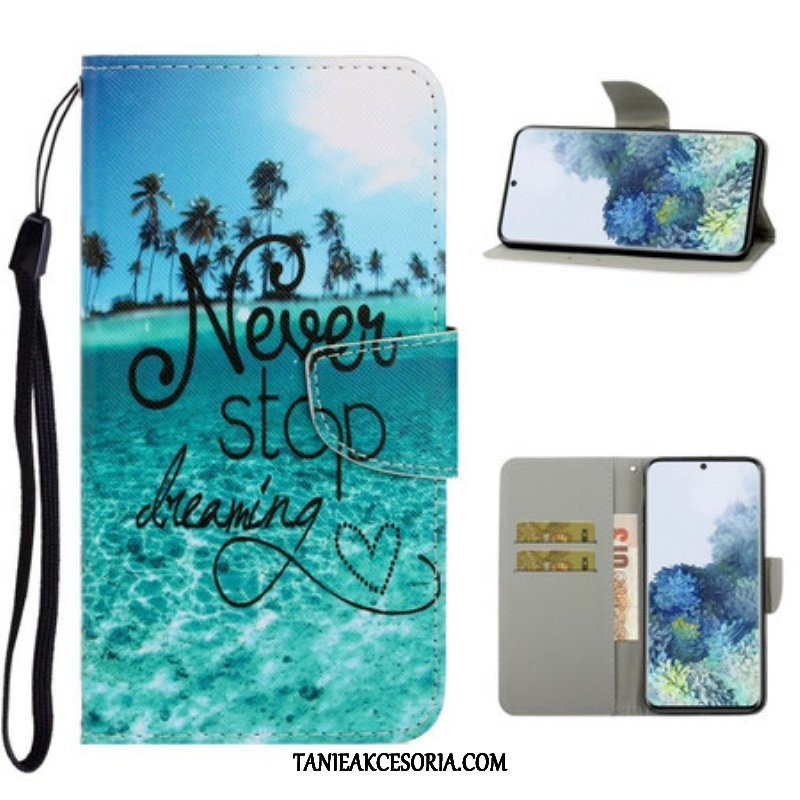 Etui Folio do Samsung Galaxy S21 5G z Łańcuch Granatowy Pasek Na Ramiączkach Never Stop Dreaming