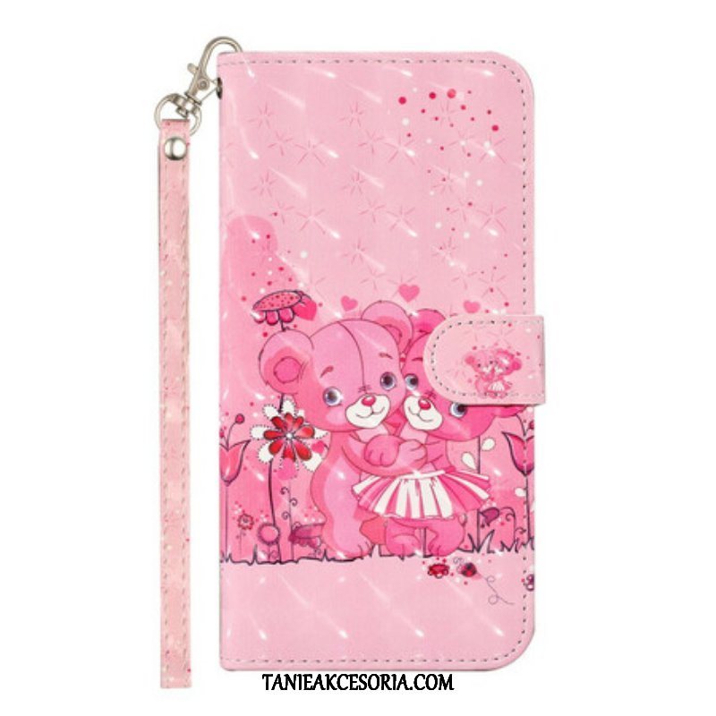 Etui Folio do Samsung Galaxy S21 5G z Łańcuch Misie W Jasne Kropki Z Paskiem