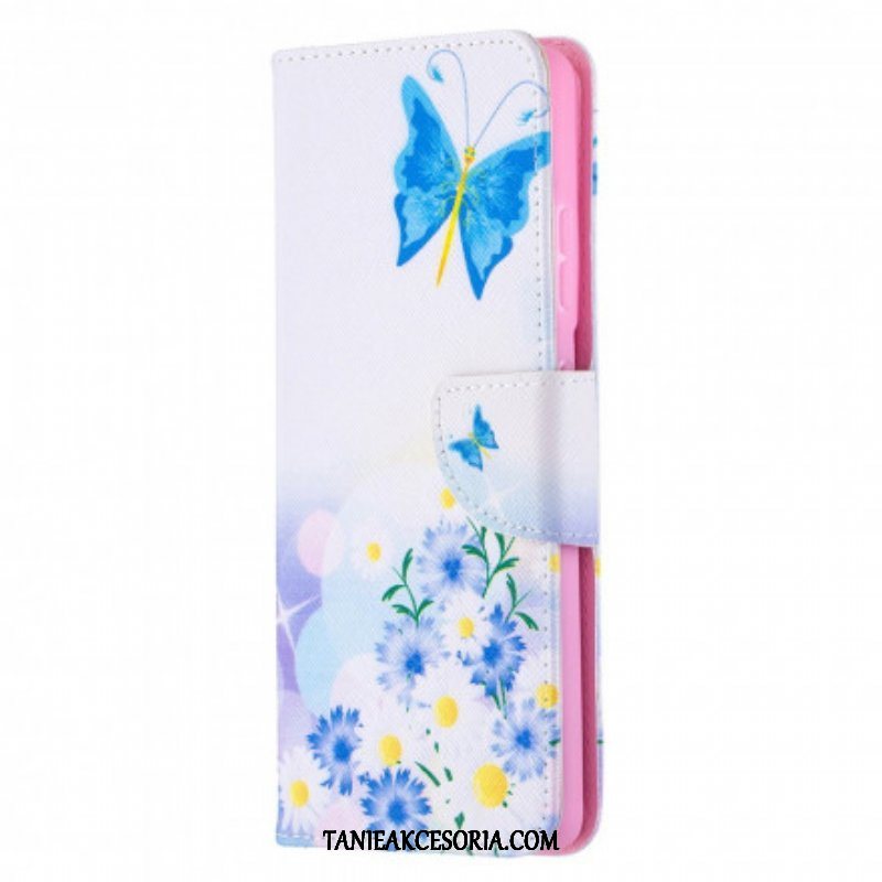 Etui Folio do Samsung Galaxy S21 Ultra 5G Malowane Motyle I Kwiaty