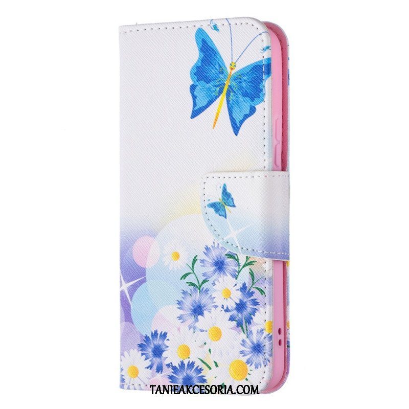 Etui Folio do Samsung Galaxy S22 5G Malowane Motyle I Kwiaty