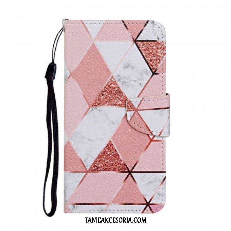 Etui Folio do Samsung Galaxy S22 Plus 5G Marmur I Cekiny Z Paskiem