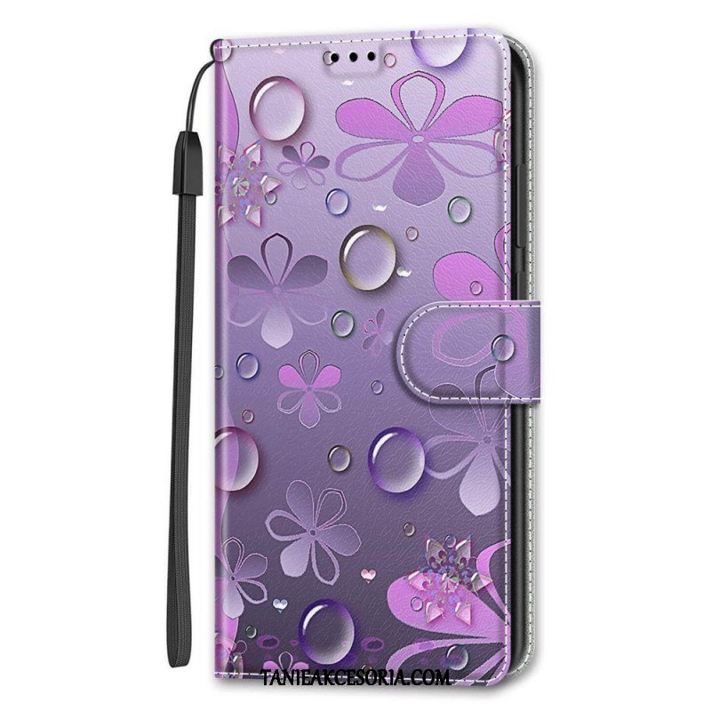 Etui Folio do Samsung Galaxy S22 Ultra 5G Krople Wody Ze Smyczą